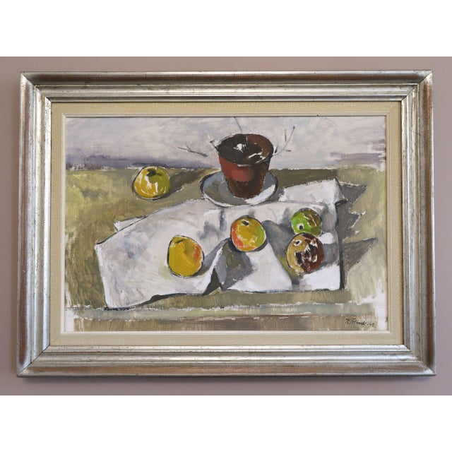 CITRUS & POT Size: 20.1 x 27.2 inches (including frame) Oil on canvas A charming mid-century still life depicting an...