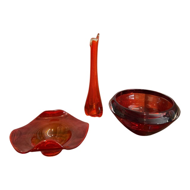 Hollywood Regency Era Art Glass Decorative Object, S/3 For Sale