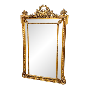 Fine Quality 1870s Era Genuine Gold Leaf Carved Walnut Tall Wall Mirror