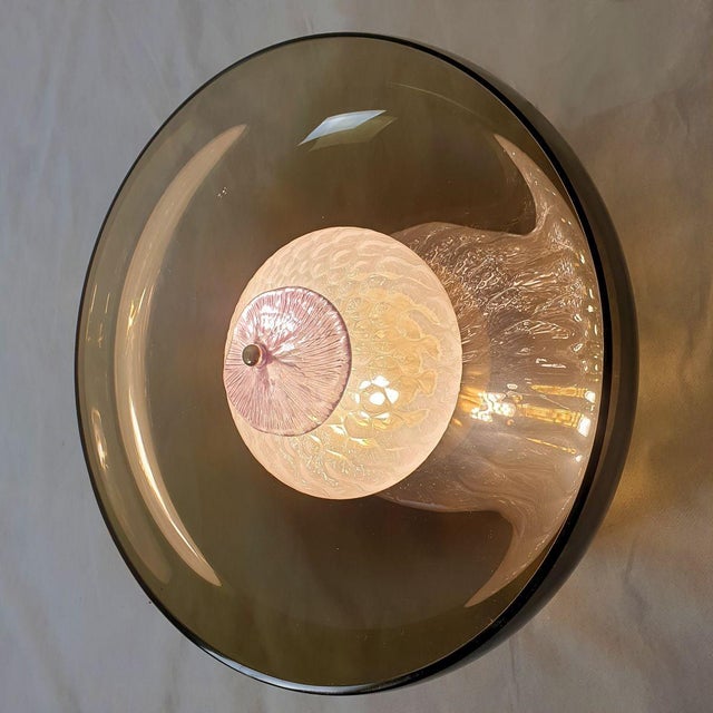 Metal Pair of 1990s Brown Glass Mid-Century Modern Sconces For Sale - Image 7 of 12