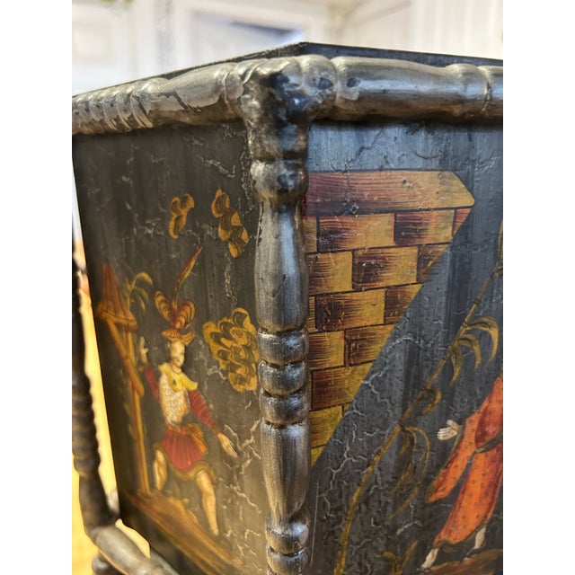 Forest Green Vintage Metal Chinoiserie Wastebasket For Sale - Image 8 of 10