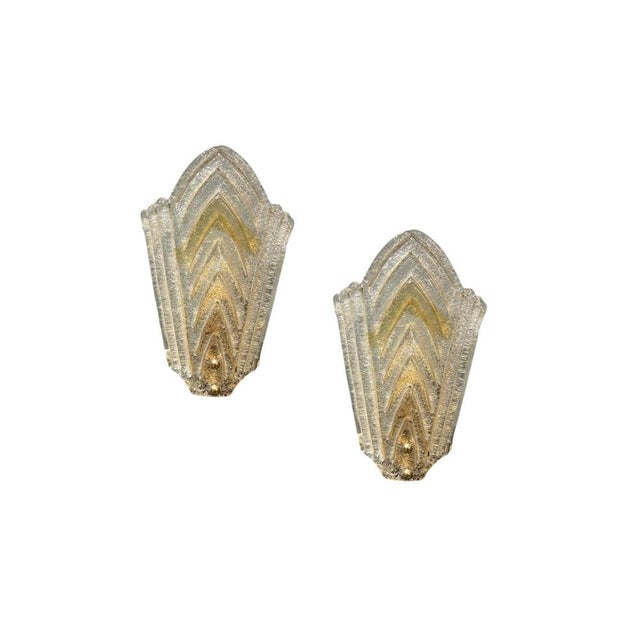 Gold Vintage Art Deco Sconces in Murano Glass, 1960s, Set of 2 For Sale - Image 8 of 8