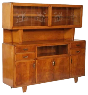 Art Deco Italian Walnut Sideboard with Display Cabinet, 1940s