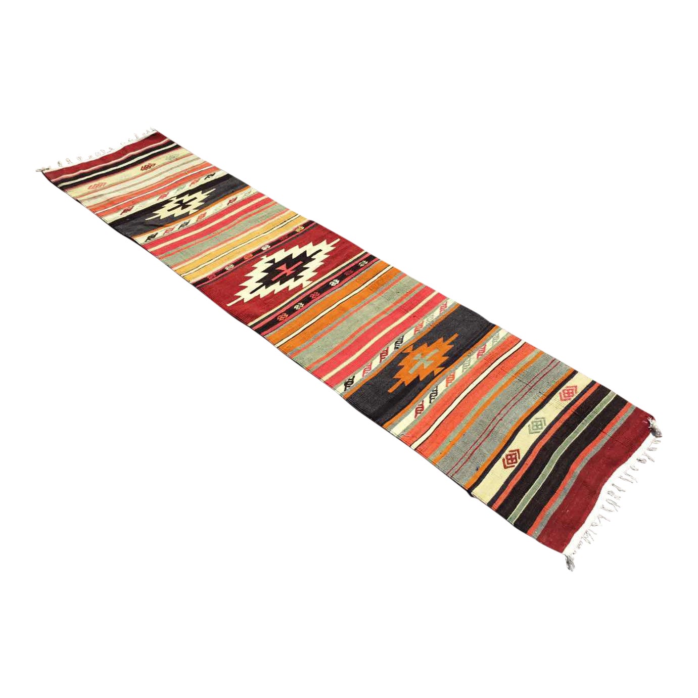 Vintage Hand Woven Aztec Runner Rug | Chairish