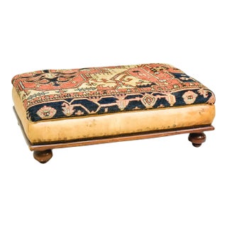Mid 20th Century Ottoman Upholstered in Antique Kilim and Leather For Sale