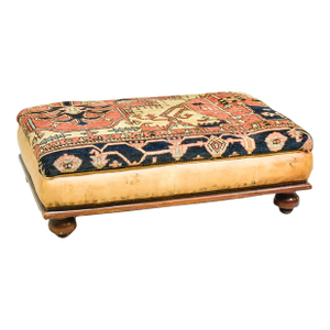 Mid 20th Century Ottoman Upholstered in Antique Kilim and Leather