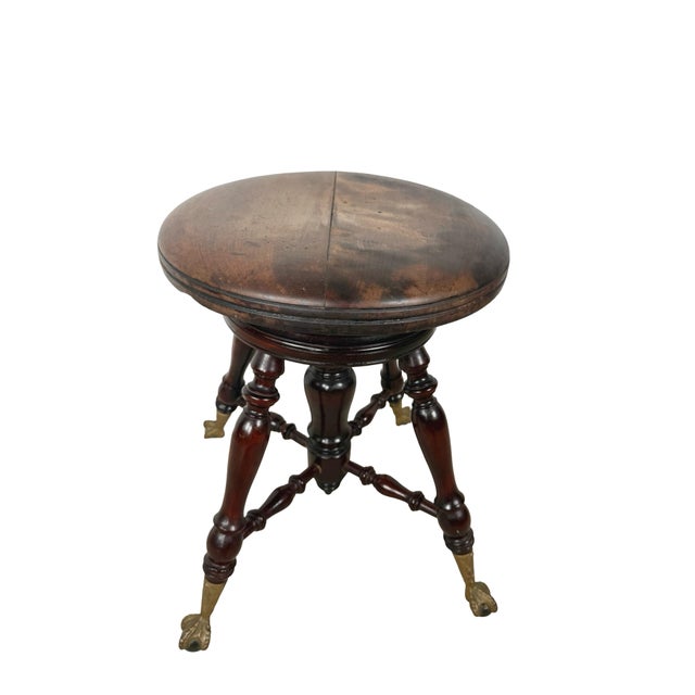 Victorian Antique Victorian Style Adjustable Piano Stool With Glass Ball-and-Claw Feet For Sale - Image 3 of 16