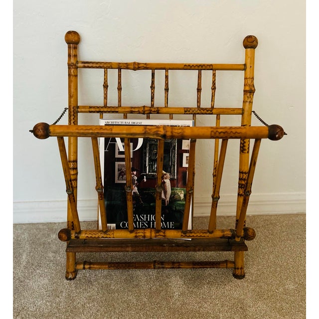 Antique English Folding Hanging Bamboo Magazine Rack. For Sale In Naples, FL - Image 6 of 6