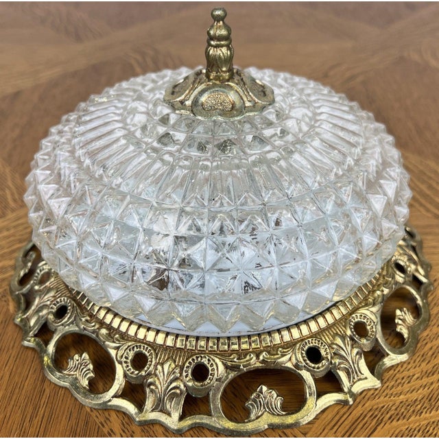 Vintage French Ceiling Lamp in Cut Glass For Sale - Image 3 of 13