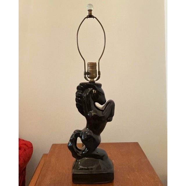 Ceramic Mid-Century Modern 1950s Ceramic Rearing Stallion Lamp With Original Pinch-Pleat Shade For Sale - Image 7 of 7