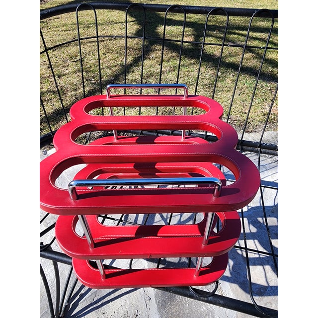 1970s Mid Century Modern Authentic Swing Design Italy Red Leather & Chrome Wine Rack –6-Bottle For Sale - Image 10 of 16
