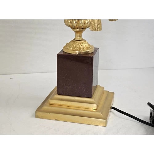 Vintage Laudarte SRL Italy Made Gilt Brass Candelabra Marble Table Lamp For Sale - Image 10 of 16