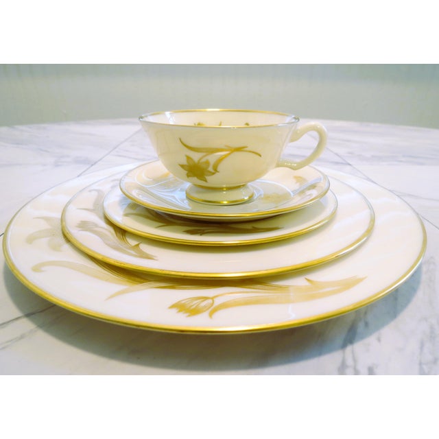 Lenox Mid Century Lenox China. Set of 4 Cups and Saucers. Mint Condition. Bone White With 14 Kt Gold. For Sale - Image 4 of 5