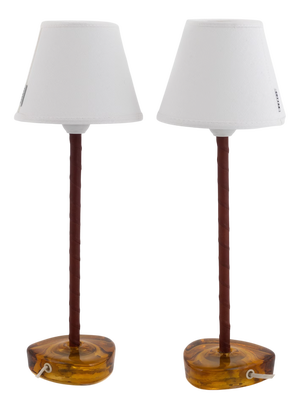 Table Lamps in Brass and Amber Glass from Nybro Armaturfabrik, Sweden, 1960s, Set of 2