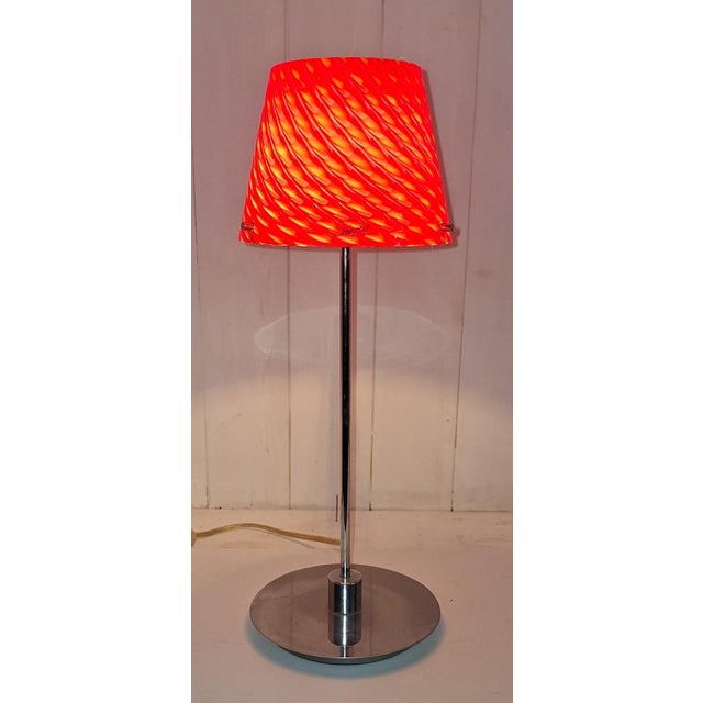 Metal Vintage Table Lamp with Chrome-Plated Metal Base and Red Patterned Glass Shade, 2000s For Sale - Image 7 of 7