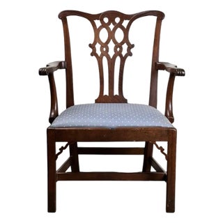 Antique Chippendale Walnut Open Arm Chair C. Late 18th Century For Sale