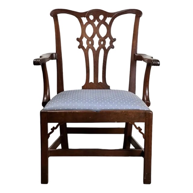 Antique Chippendale Walnut Open Arm Chair C. Late 18th Century For Sale