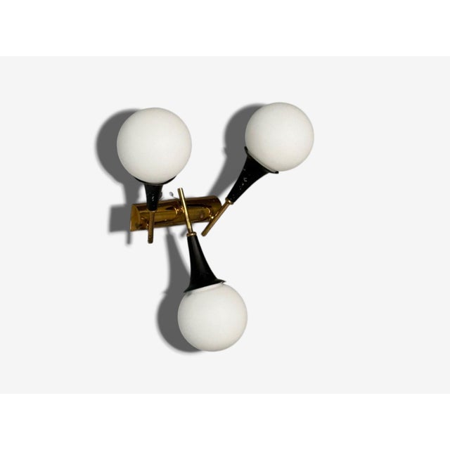 Stilnovo, Italian Mid-Century Modern, Brass, Glass, Three Light Sconce, 1950s Unwired For Sale In New York - Image 6 of 6