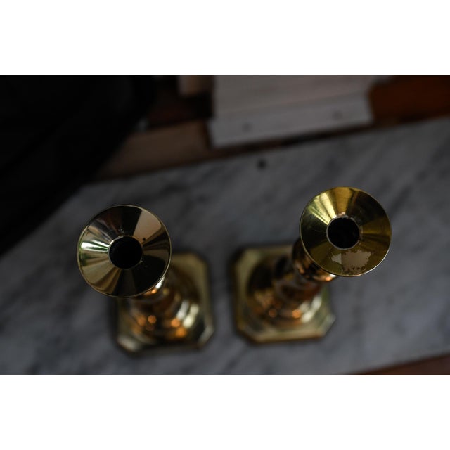 Metal Late 19th Century Pair of Victorian English Brass Neoclassical Baluster Candlesticks 12.5" For Sale - Image 7 of 14