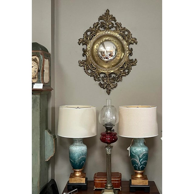 Rococo 1900s French Rococo Revival Repoussé and Cut Brass Foliate Convex Mirror For Sale - Image 3 of 8