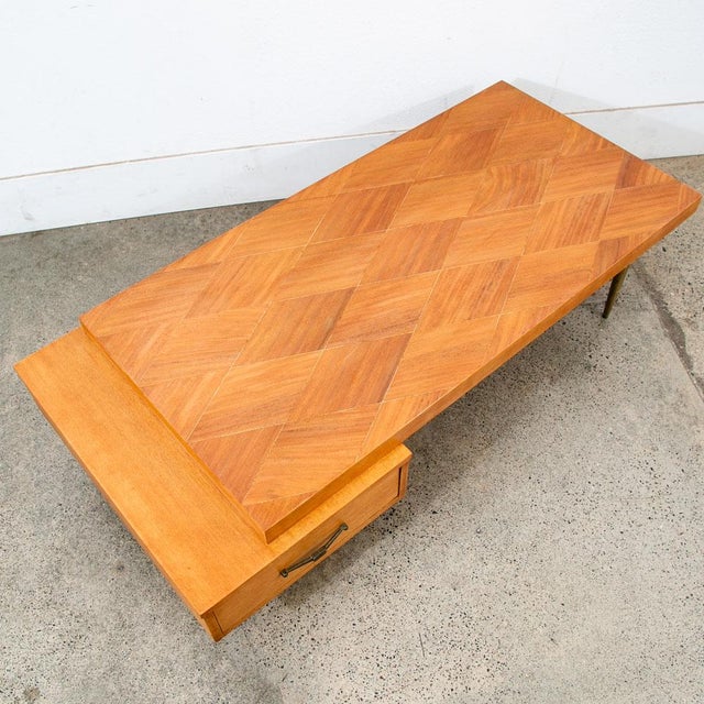 1960s Mid Century Modern Coffee Table Mahogany Drawer Blonde Wood Mansion House For Sale - Image 11 of 12
