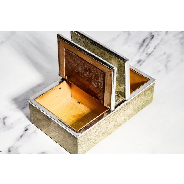 English Edwardian Antique Shagreen Leather Sterling Silver Cigar Box Tobacciana For Sale - Image 9 of 16