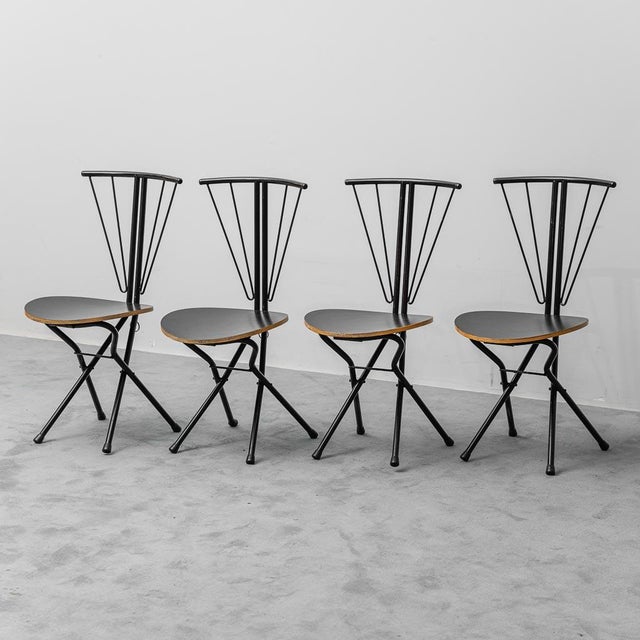 Vintage Folding Chairs in Wood and Metal, 1970s, Set of 4 For Sale - Image 12 of 12