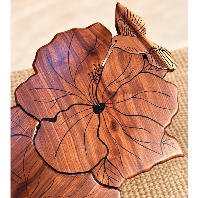 Lumen Lumen and Log Hand-Carved Black Walnut "Hibiscus & Hummingbird" Sculptural Coffee Table For Sale - Image 4 of 9