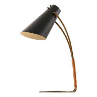 Table Lamp in Brass with Leather and Metal by Svend Aage Holm Sørensen, 1950s For Sale