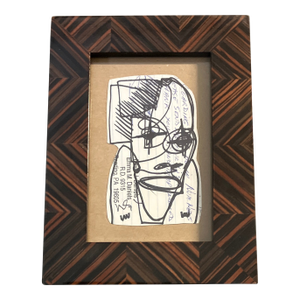 Contemporary Original Wayne Cunningham Abstract Marker Drawing Fancy Wood Tabletop Frame