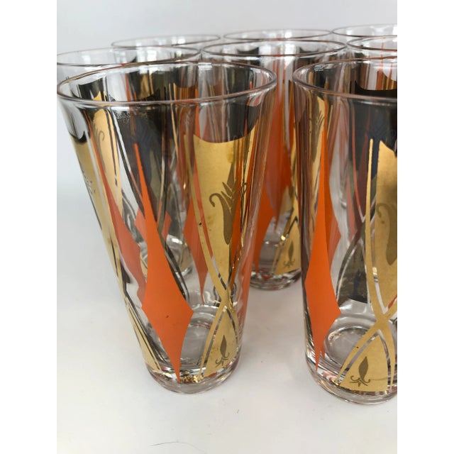 1960s Vintage Tumblers With Orange and Gold Decoration - Set of 8 For Sale - Image 5 of 7