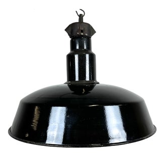 Mid-Century Industrial Black Enamel Factory Lamp, 1950s For Sale