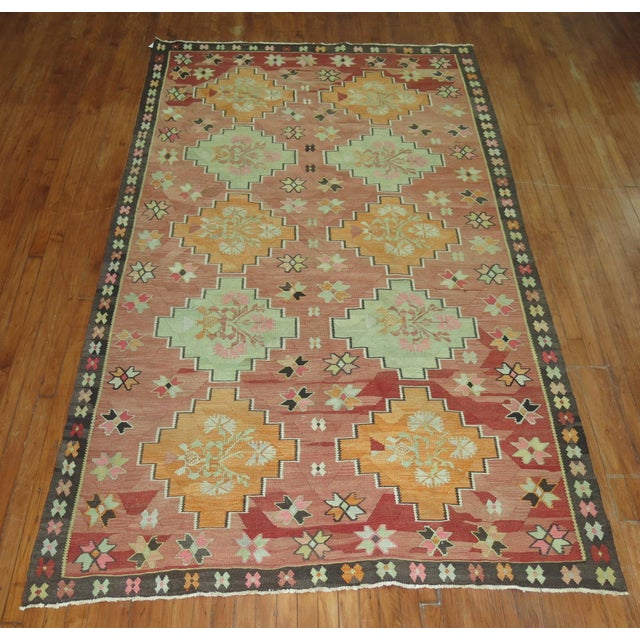 Pink Rustic Vintage Turkish Kilim - 5'6" x 10'7" For Sale - Image 8 of 18