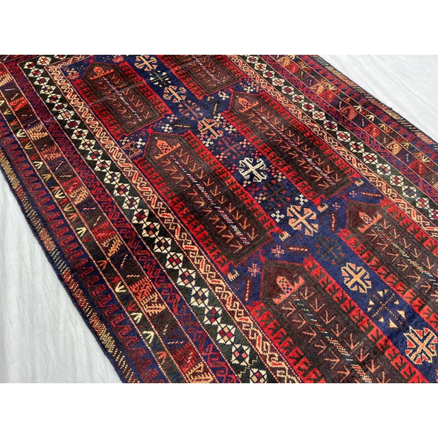 1970s Vintage Afghan Baluchi Hand-Knotted Rug With Geometric Tribal Design in Navy Rug For Sale - Image 5 of 11