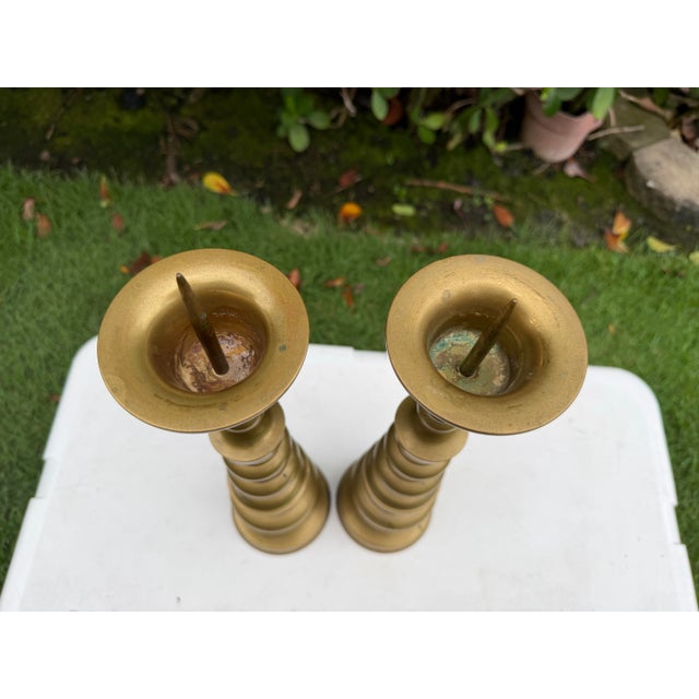 Brass Vintage 20” Brass Turned Baluster Candlesticks, a Pair For Sale - Image 8 of 12
