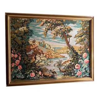 Vintage Landscape Framed Needlepoint Wall Art For Sale