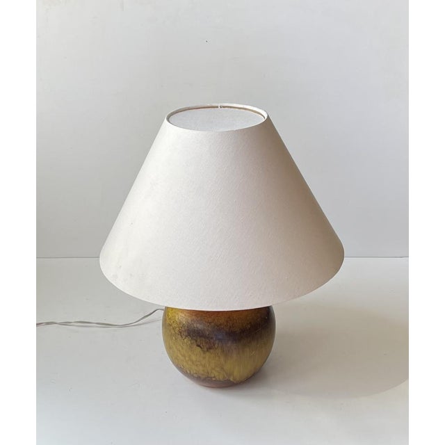 French Orange Pottery Orb Table Lamp in the style of Jean Besnard, 1930s For Sale - Image 6 of 8