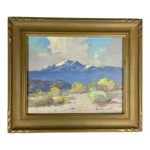 Early 20th Century George Bickerstaff, California Desert With Sagebrush and Mountains, Oil on Board