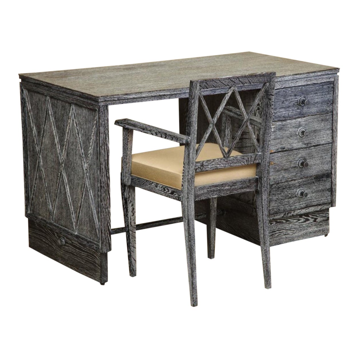 French Art Deco Cerused Oak Desk And Chair Set Chairish