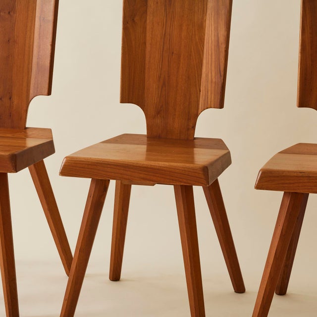 1960s Pierre Chapo "S28" Solid Wood Elm Dining Chairs for Atelier Pierre Chapo, Set of 6, 1960's For Sale - Image 5 of 11