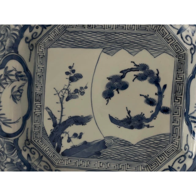 Antique Japanese Ko-Imari Blue and White Octagonal Plate With Landscape For Sale - Image 17 of 18