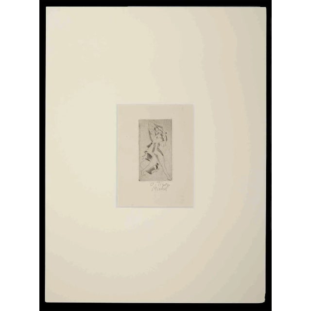 Figure is an original Etching and Drypoint realized by an unknown artist in the mid-20th Century and signed "O. Michel...