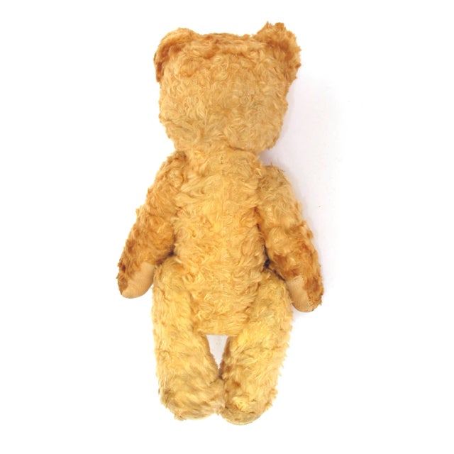 Vintage 1930's Golden Color Mohair Jointed Teddy Bear Toy Excelsior Wood Wool Stuffed Animal, Made in England For Sale - Image 9 of 10