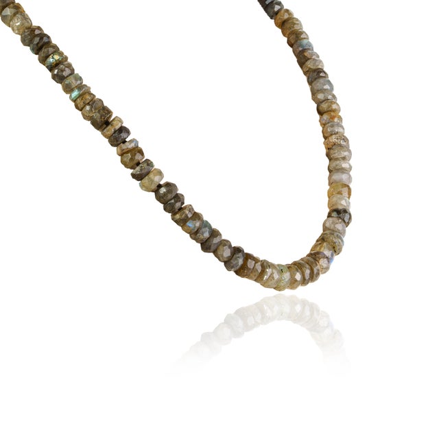 Art Deco Dramatic Matinee Length 295 Ct Natural Labradorite Rondelle Beaded Necklace, 22.5" For Sale - Image 3 of 14