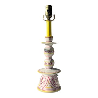 Hand Painted Italian Pottery Candlestick Lamp For Sale