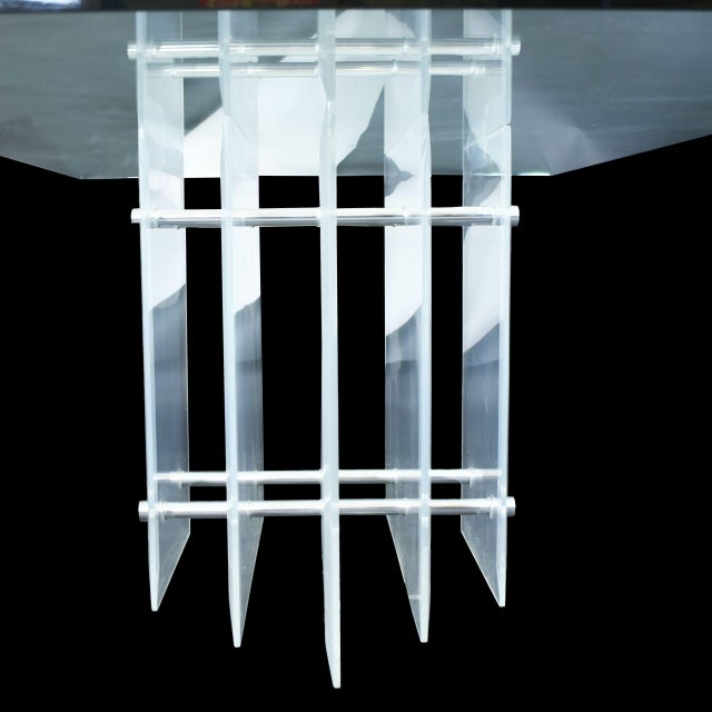Hollywood Regency Stacked Lucite Pedestal Dining Table in the Style of Charles Hollis Jones For Sale - Image 3 of 3