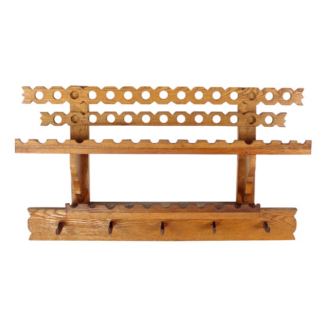 Mid-Century Modern Folk Art Wooden Wall Shelf, Czechoslovakia, 1950s For Sale