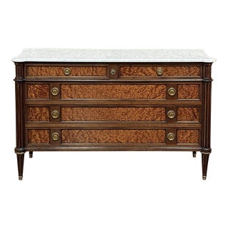 Antique French Louis XVI Mahogany Commode ~ Chest of Drawers With Carrara Marble For Sale