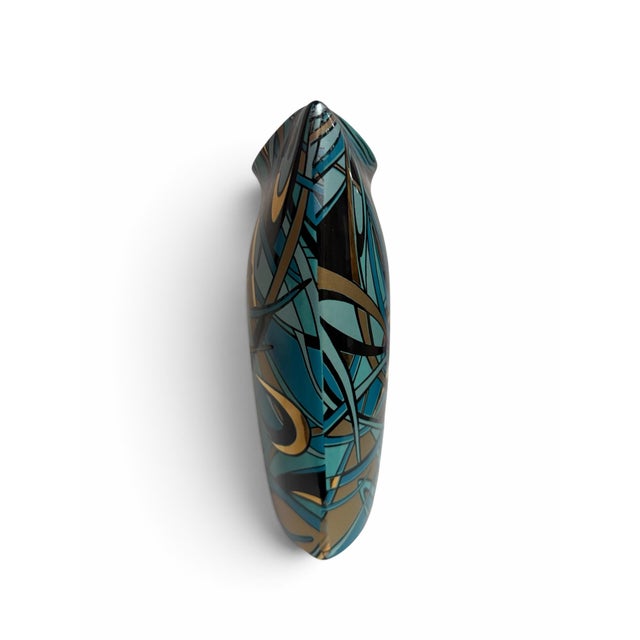 1970s Vintage Steuler Design Memphis Style Turquoise Pillow Vase by Cari Zalloni For Sale - Image 5 of 7
