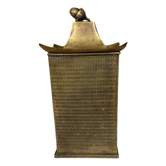 Vintage Handmade Pagoda Brass Biscuit Jar, Tea Caddy, Canister For Sale